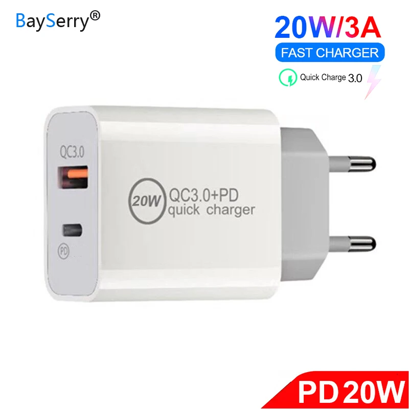 BaySerry 20 Вт USB C PD зарядное устройство ЕС Подключите мобильный телефон QC 3 0 адаптер