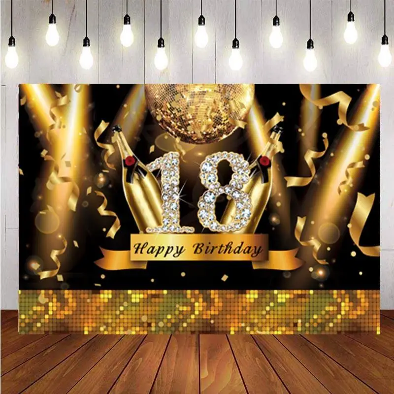 

18th Birthday Party Backdrop Disco Gold Light Champagner Diamonds Shiny Photo Background Decor Banner Photo Studio Prop