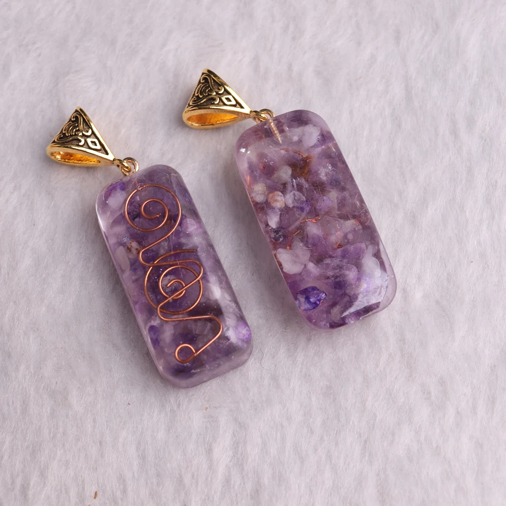 24PCS Resin Natural Gravel Stone Necklace Pendants Healing Jewelry Orgone Energy Amethysts Pendulum Amulet For Wholesales