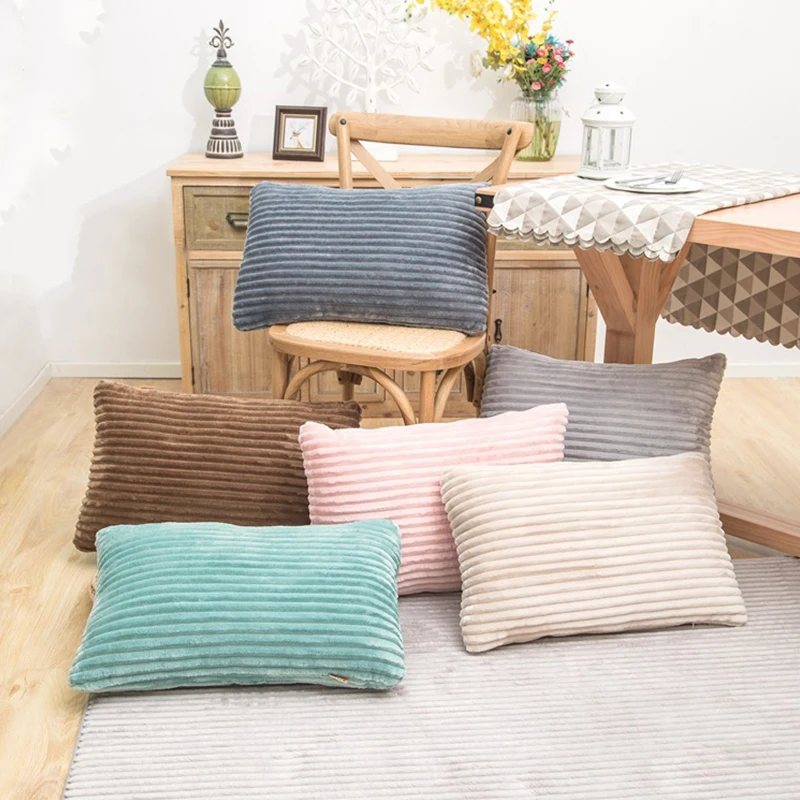 

1Pcs Flannel Velvet Pillowcase Cushion Cover 30*50cm Striped Decorative Throw Pillow Case for Couch Sofa Beding Room Home Decor