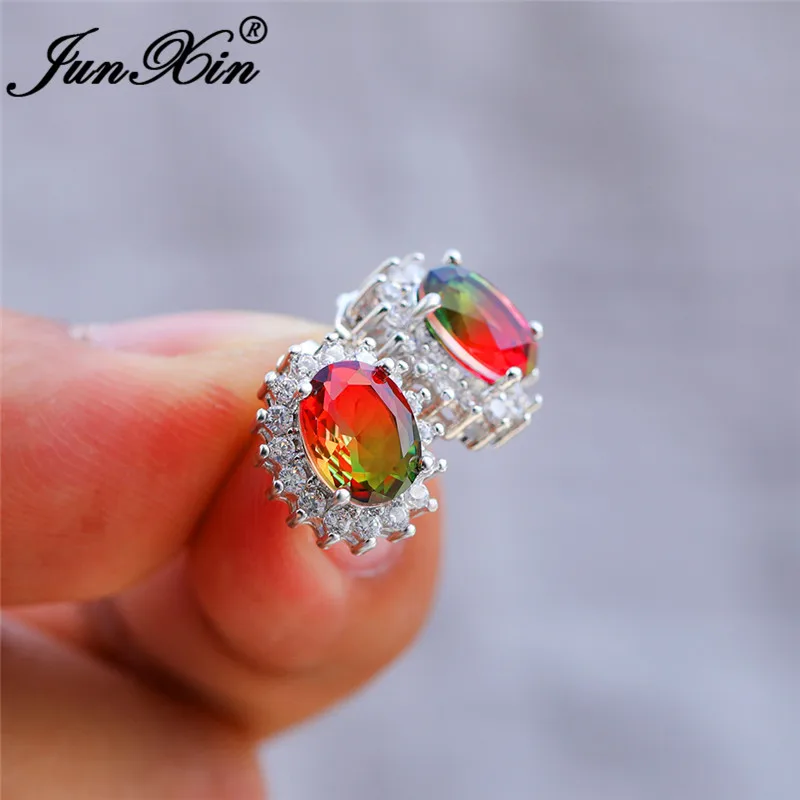 Мистик Красный зеленый камень подсолнечника серьги из белого золота в цветах