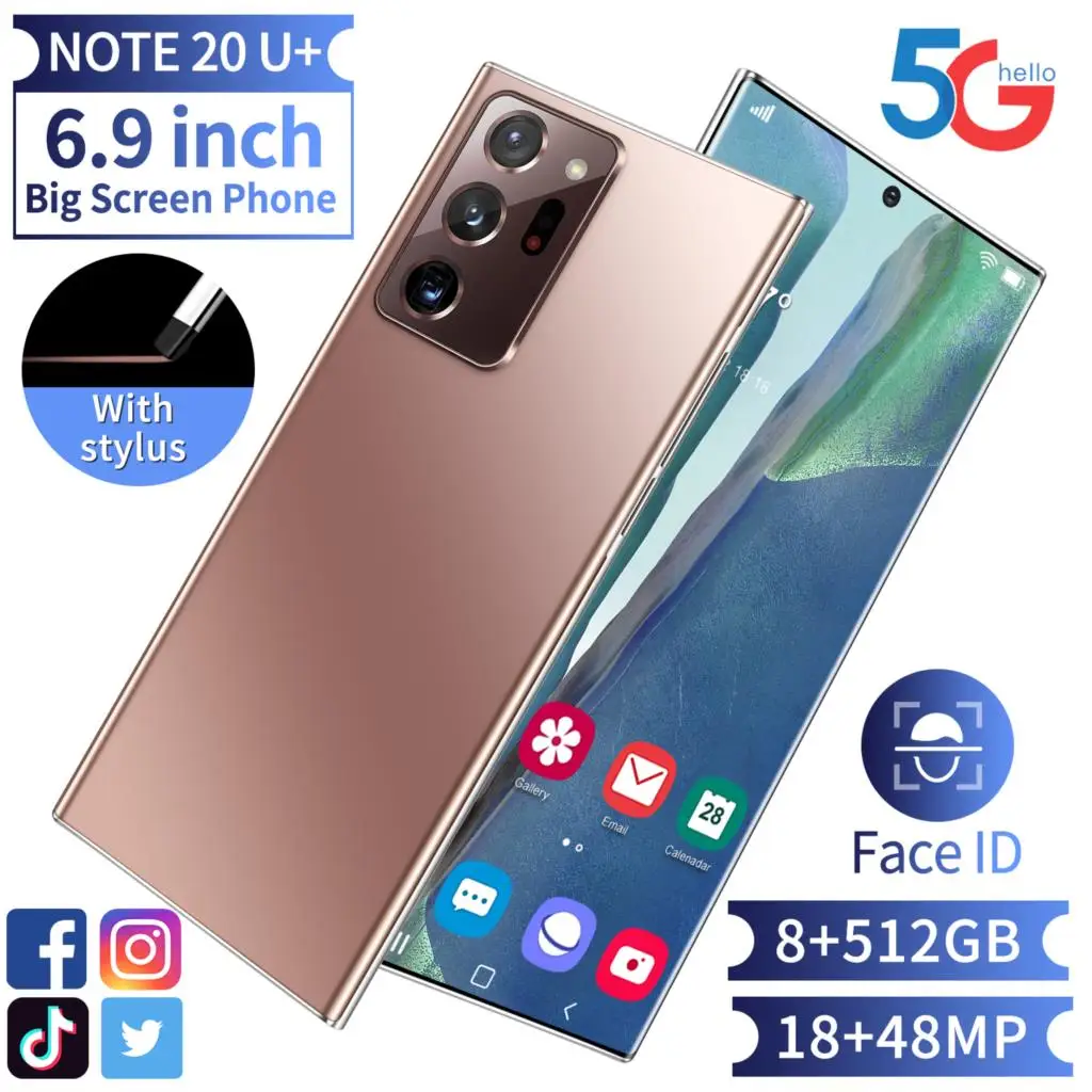 Смартфон глобальная версия Note20U + 16 ГБ 512 Android 4G/телефон с разблокировкой по лицу