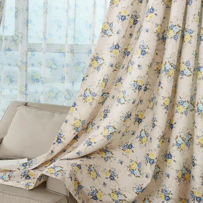 

Country Flowers Two Sides Printed Pastoral Shading Curtains for Living Room Children's Bedroom Kitchen Floating Curtains