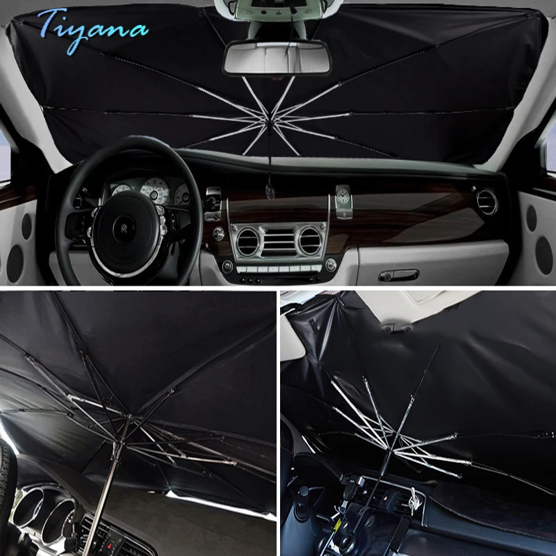 

Car Dashboard Front Glass Sunscreen Heat Insulation Sun Visor Shading Pad Stainless Steel Retractable Cartoon Parasol Curtains 5