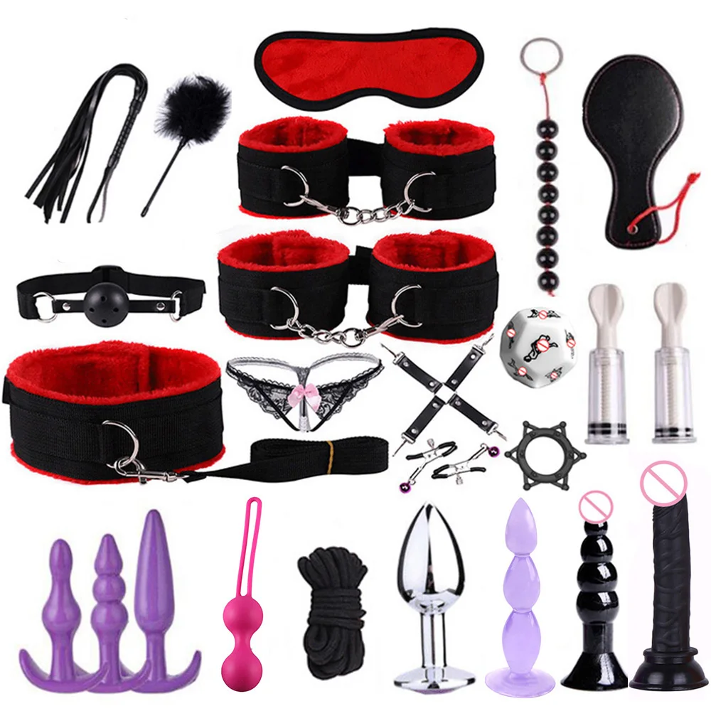 25 шт./компл. БДСМ игры для взрослых набор бондажа эротические наручники зажимы