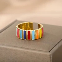 rxsml dripping oil series rings for women gold stainless steel rainbow colors open ring female wedding jewelry christmas gifts