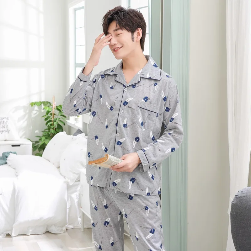 

Men's long sleeve cotton pajamas, striped casual pajamas, pajamas, men's family clothing 2020