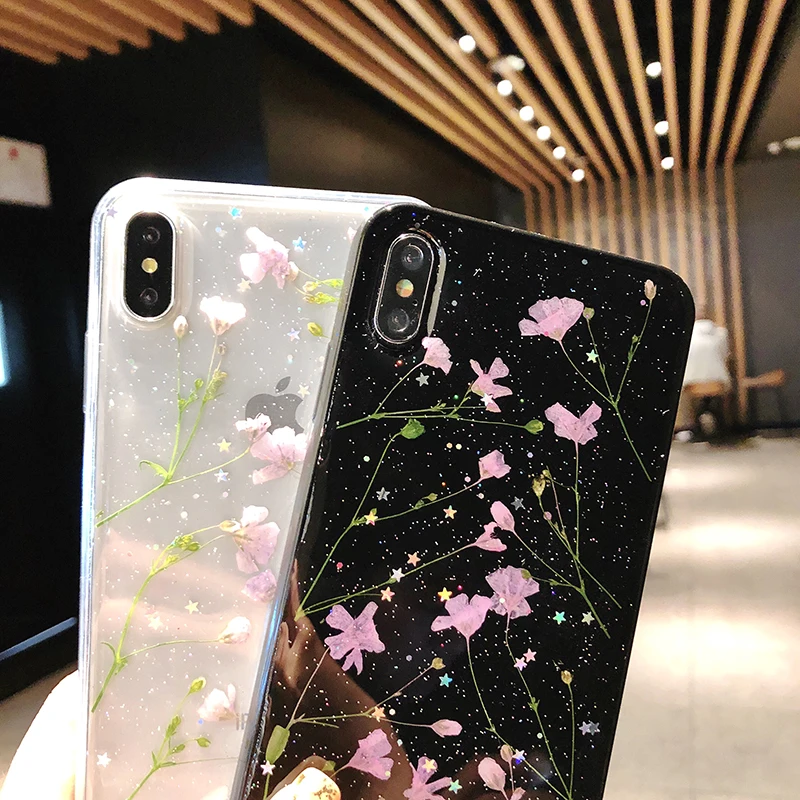Настоящий высушенный чехол с цветами для iPhone XS Max XR прозрачный мягкий ручной