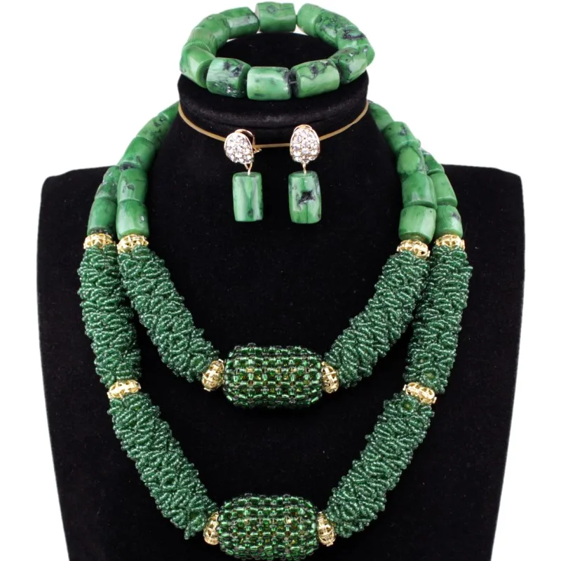 

Dudo Store Original Green Nature Coral Beads Jewelry Set + Crystal Beaded Bold Design bijoux femme 2020