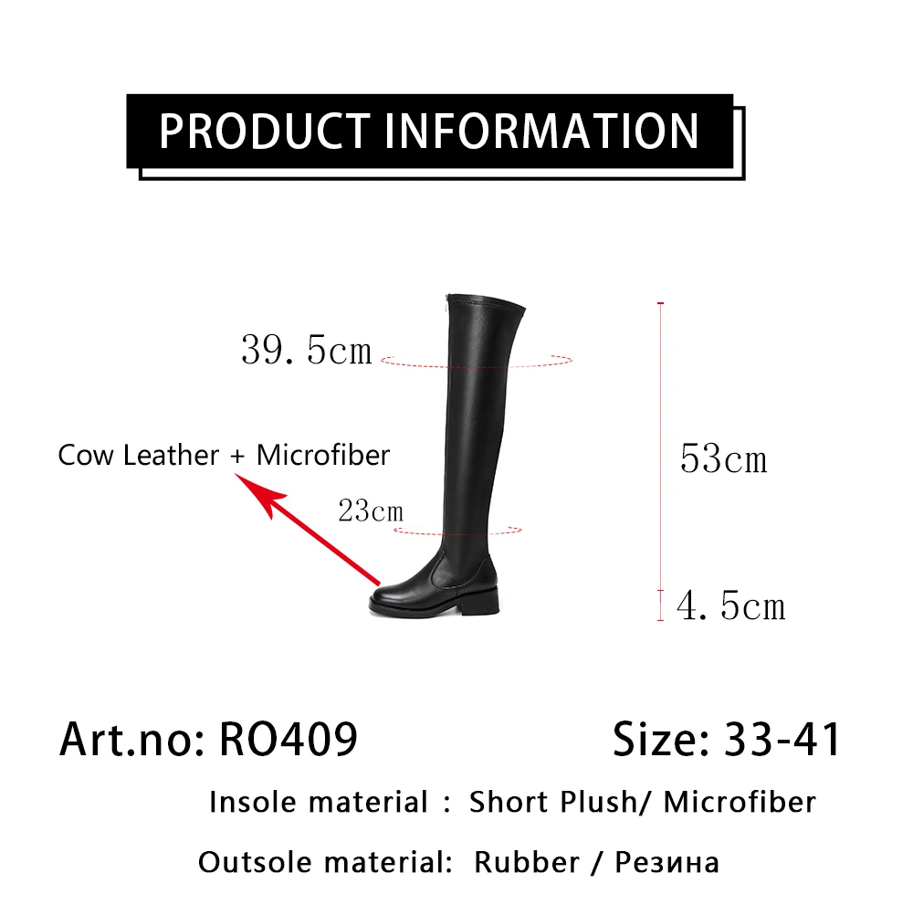 

RJN Over-the-knee Women's Boots Soft Genuine Leather Round Toe Low Heel Walking High Boots Long For Winter Women's Shoes RO409