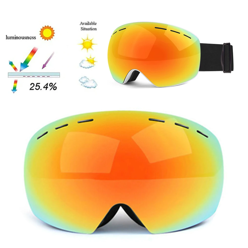 Лыжные очки UV400 сферические двухслойные противотуманные защитные согревающие большие линзы очки для мужчин и женщин сноуборд очки для катания на коньках - Цвет: Red