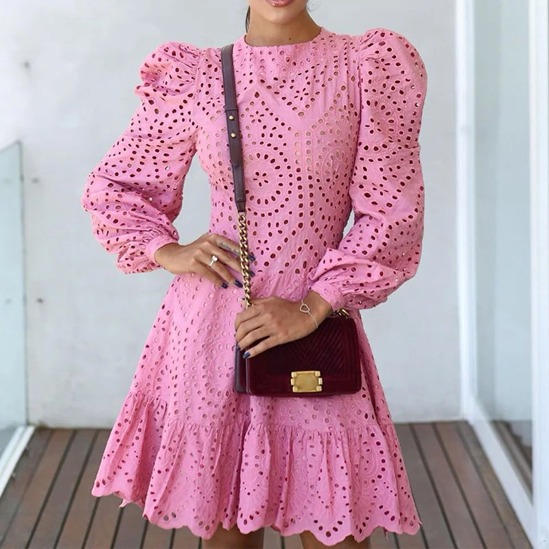 

Kawaii Boho Белое Женское летнее платье с оборками пляжное повседневное кружевное платье с О-образным вырезом расширяющееся книзу сарафан для в...