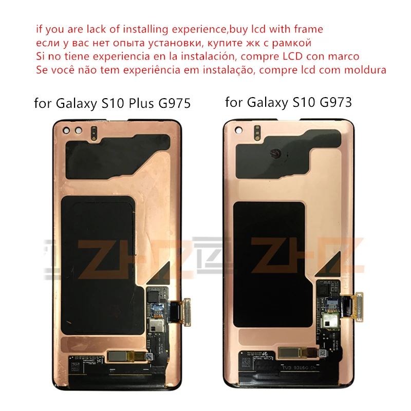 Montaje de digitalizador de pantalla t&aacute;ctil con Marco, piezas de repuesto para Samsung Galaxy S10 lcd G973 S10 Plus G975-1