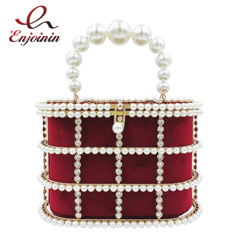 

Роскошные Жемчужные алмазные вечерние свадебные кошельки и сумки для женщин, металлическая корзина, сумка-ведро, сумка на плечо с цепочкой, сумка для банкета