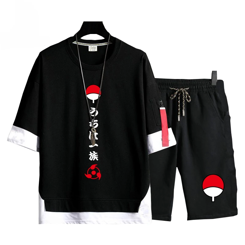 

2021 Summer New Men's Anime T-Shirt Itachi Cosplay Costume Black Short Sleeve Fashion Sharingan Costumes Suit Breathable