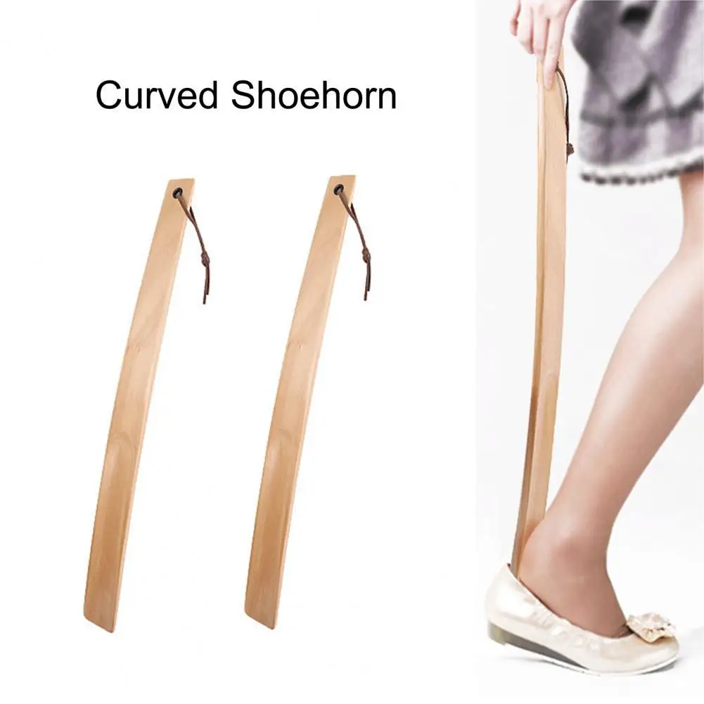 

Shoe Lifter Wear Resistant Long Lifespan Wood Curved Auxiliary Shoehorn for Disabled