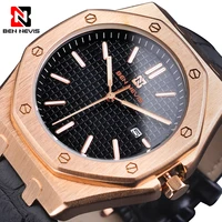 mens watch wristwatch black genuine leather business watch unique grid dial waterproof ben nevis top brand luxury reloj hombre