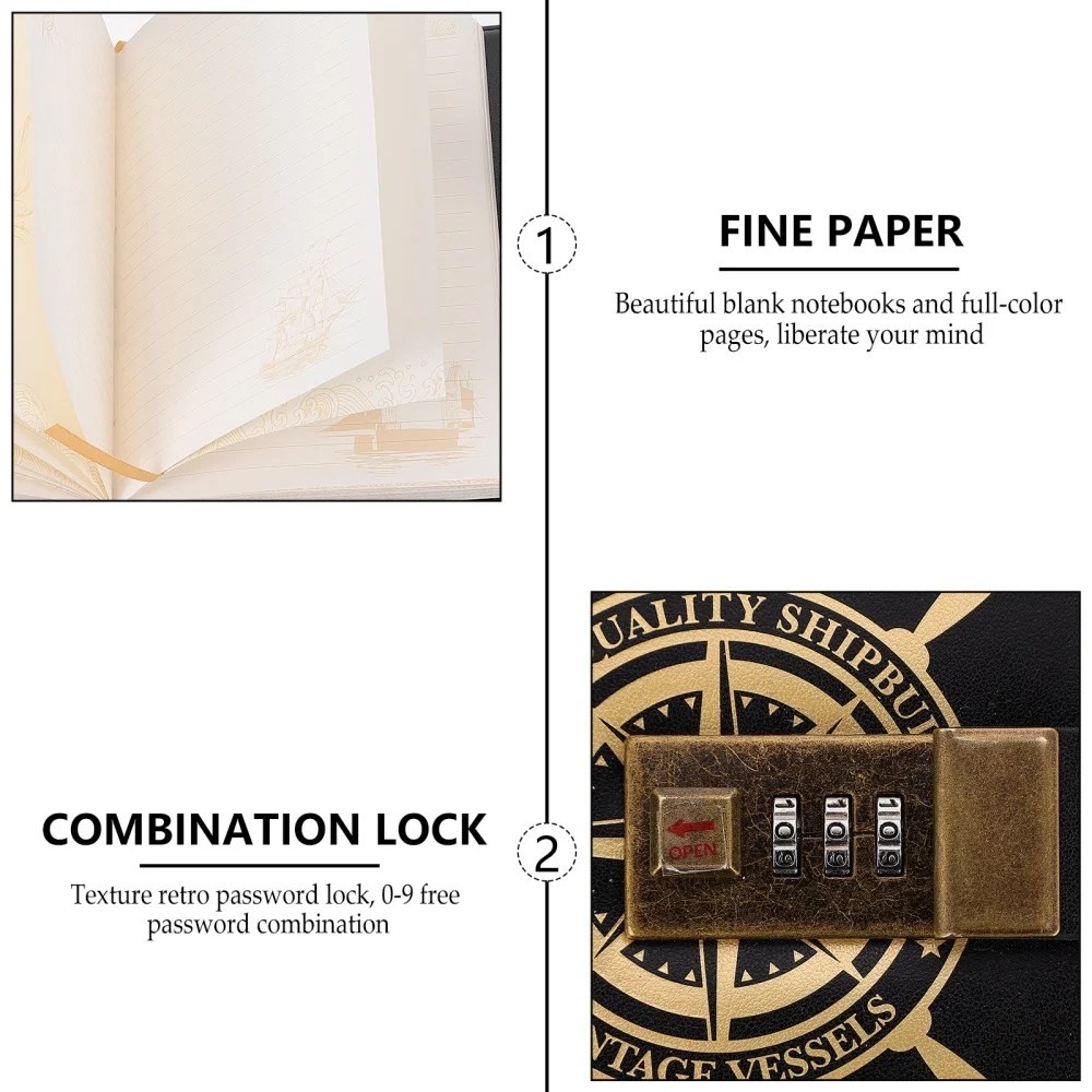 

1pc Vintage Locking Journal Notebook PU Note Book Diary Book Writing Note Book