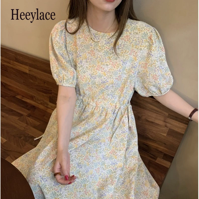 

Print Vintage Summer Dress 2021 Floral Korean Sweet Elegant Robe Femme Puff Sleeve A-line Fashion Vestidos De Mujer Dresses