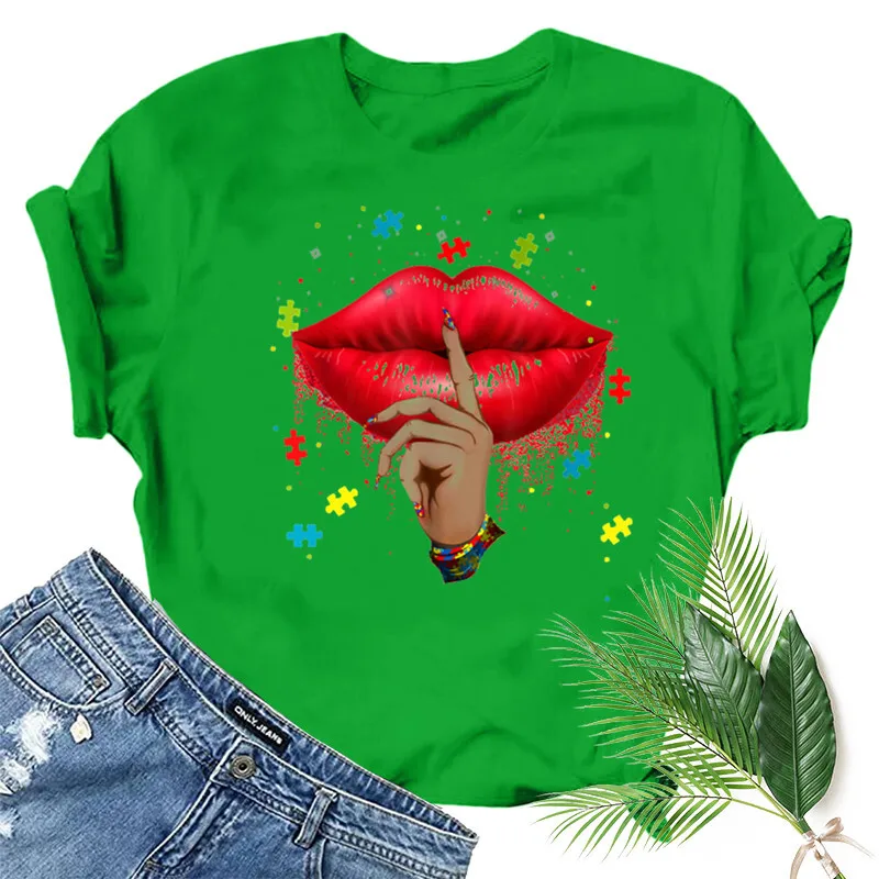 

Sexy Red Lip Print Women T Shirt Short Sleeve O Neck Loose Women Tshirt Ladies Fashion Tee Shirt Tops Clothes Camisetas Mujer