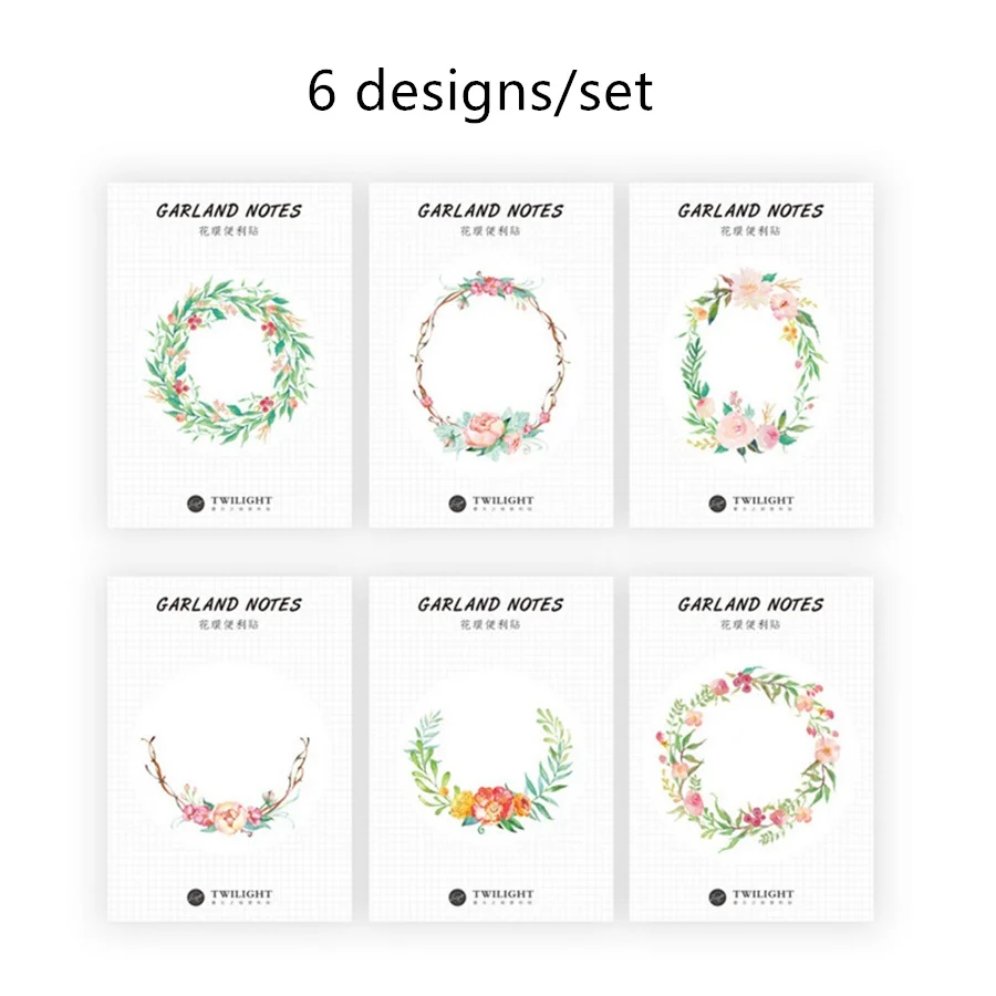 6 designs set 6 шт., цветочный обруч, клейкие наклейки для заметок с розочками, наклейки, дневник, планировщик, маркер, это блокнот для заметок, канцелярские товары, подарок F876 - Цвет: 6 designs set