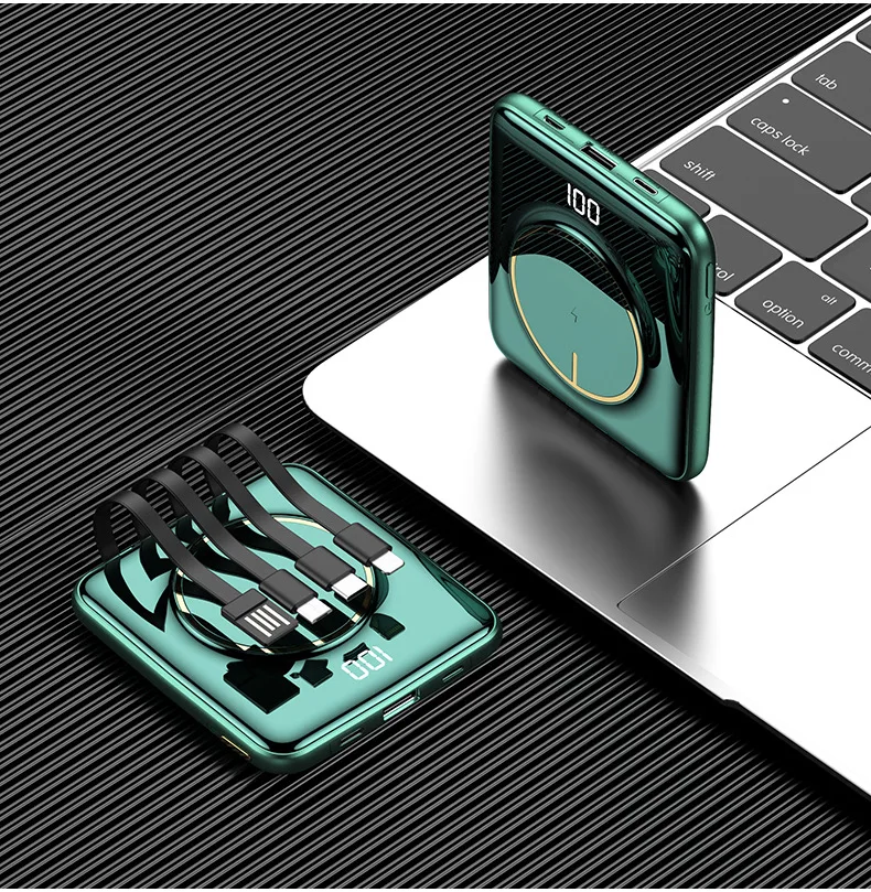 

20000mAh Power Bank Qi Wireless Charger Powerbank built in Cable Portable Charger for iPhone 12 pro Xiaomi Samsung S20 Poverbank