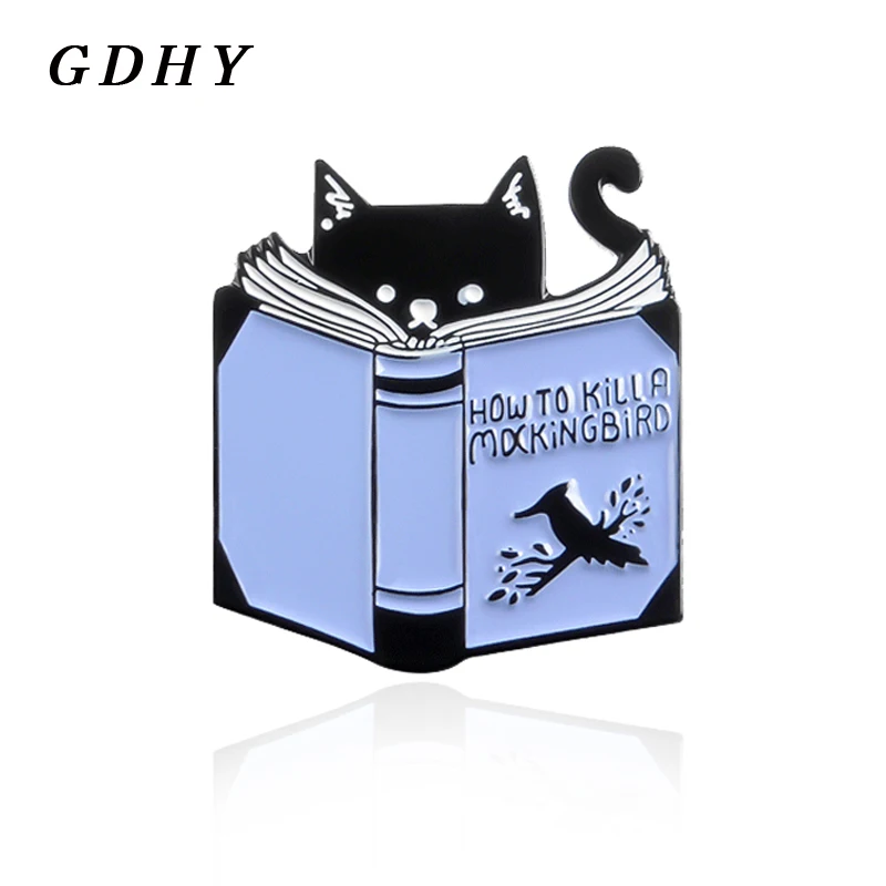 GDHY черная кошка чтение брошь эмалированный штифт как убить MDCKING птицы значок