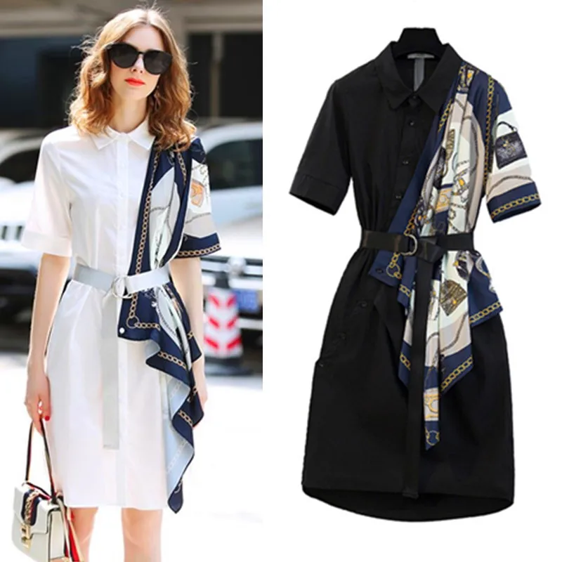Женское винтажное платье с поясом летние платья рубашки принтом вечерние в стиле
