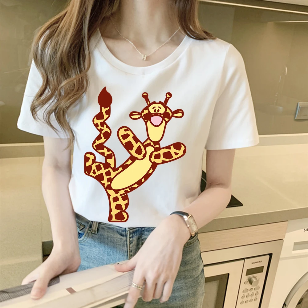 

Disney Tee Shirt Femme The Pooh Bear Winnie Leopard Tigger Oversized Cute Cartoons Summer Short Sleeve Kawaii Printing O-Neck