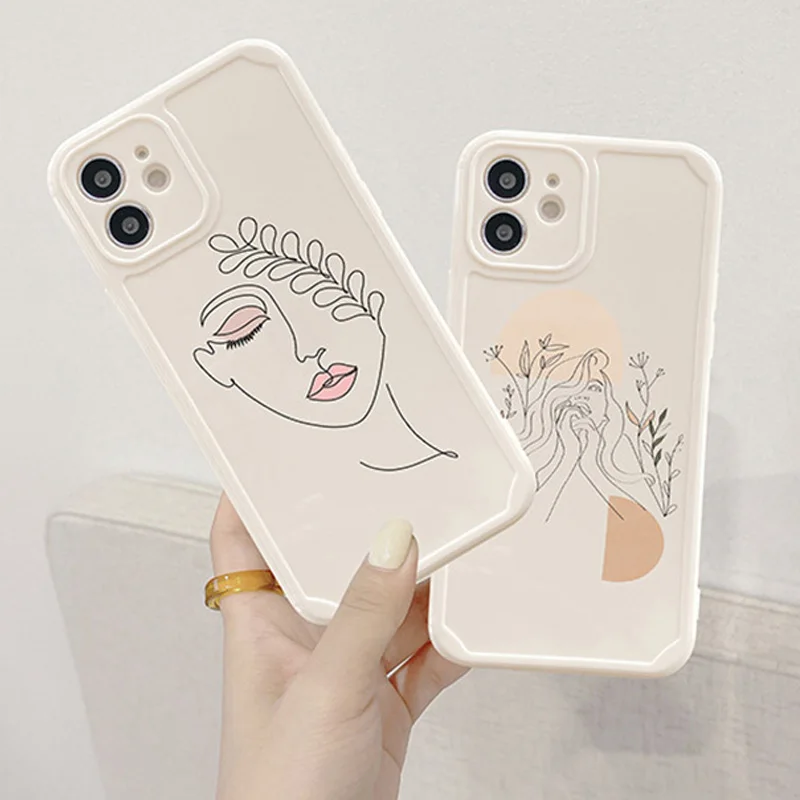 

Cute Abstract Line illustration Phone Case For iPhone 12 13 Pro Max 11 Pro Max X 7 8 Plus XR XS Max Soft Silicone Back Cover