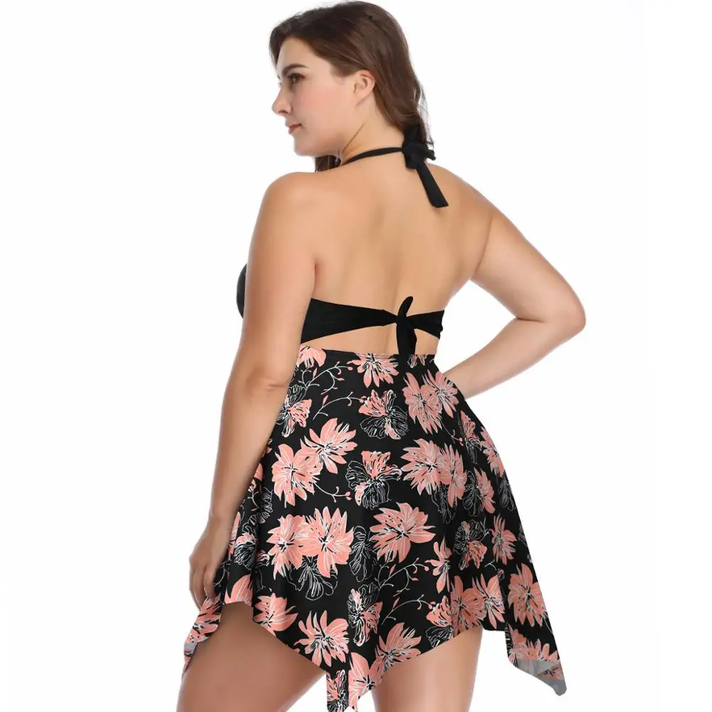 Размера плюс женский слитный купальник юбка винтажный купальный костюм платье