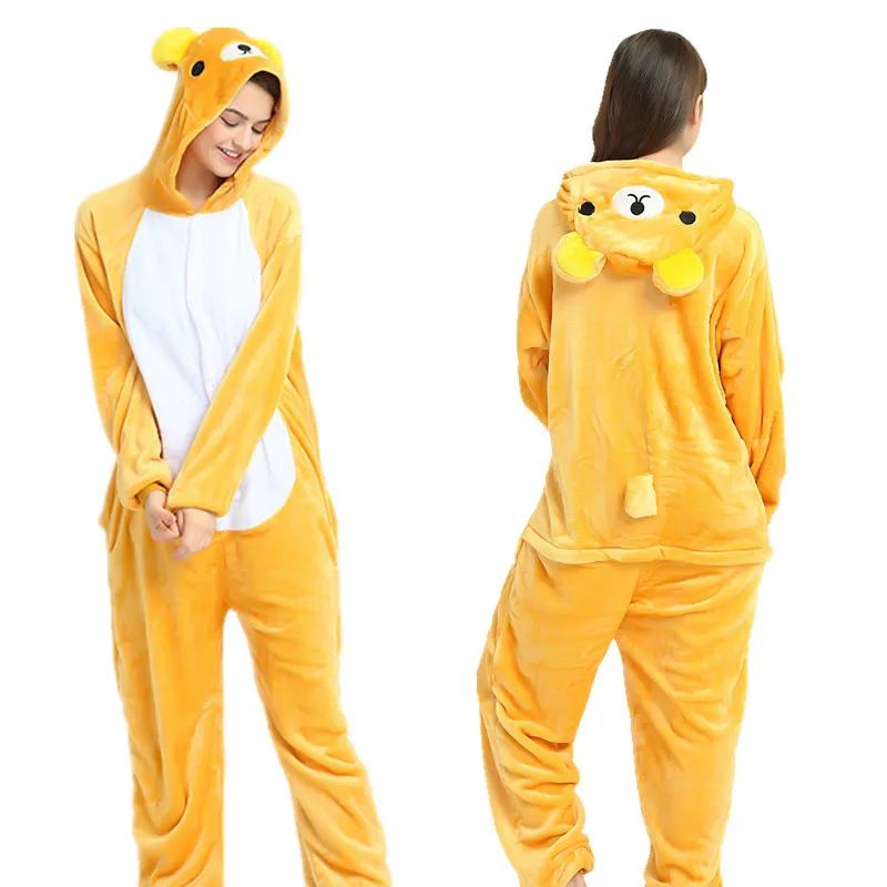Пижама Kigurumi Rilakkuma с длинным рукавом и капюшоном для взрослых женщин|Комплекты