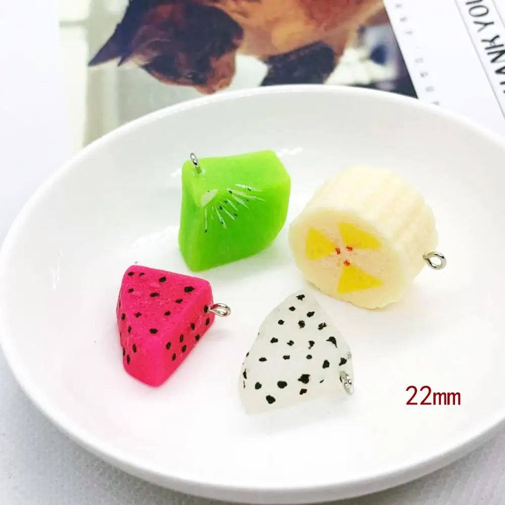 

8pcs 22mm Kawaii Resin Banana Kiwi Pitaya Simulation Fruit Charms Pendants For DIY Decoration Earring Keychain Jewelry Accessory