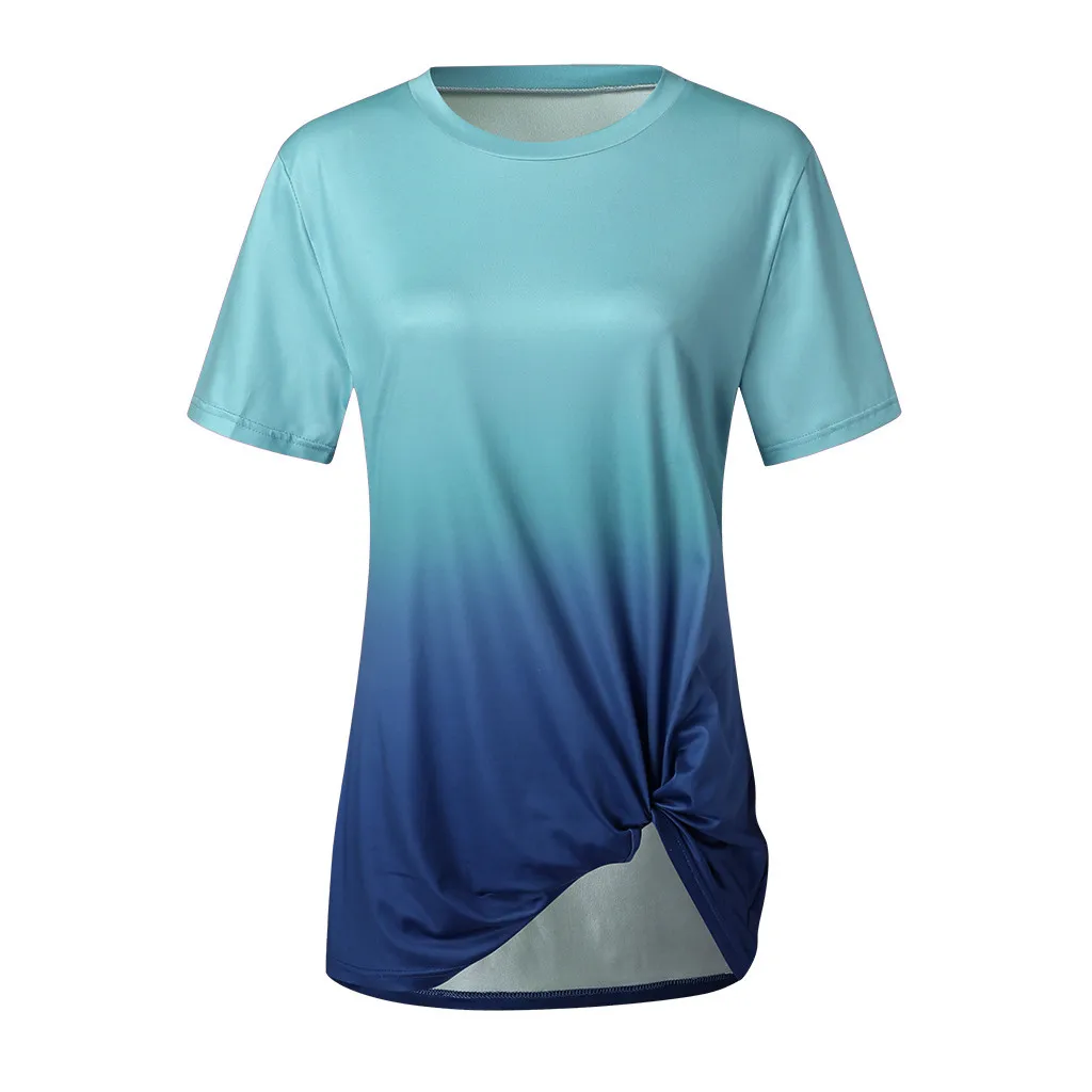 Градиентная женская блузка крученая свободная спереди короткий рукав пуловер