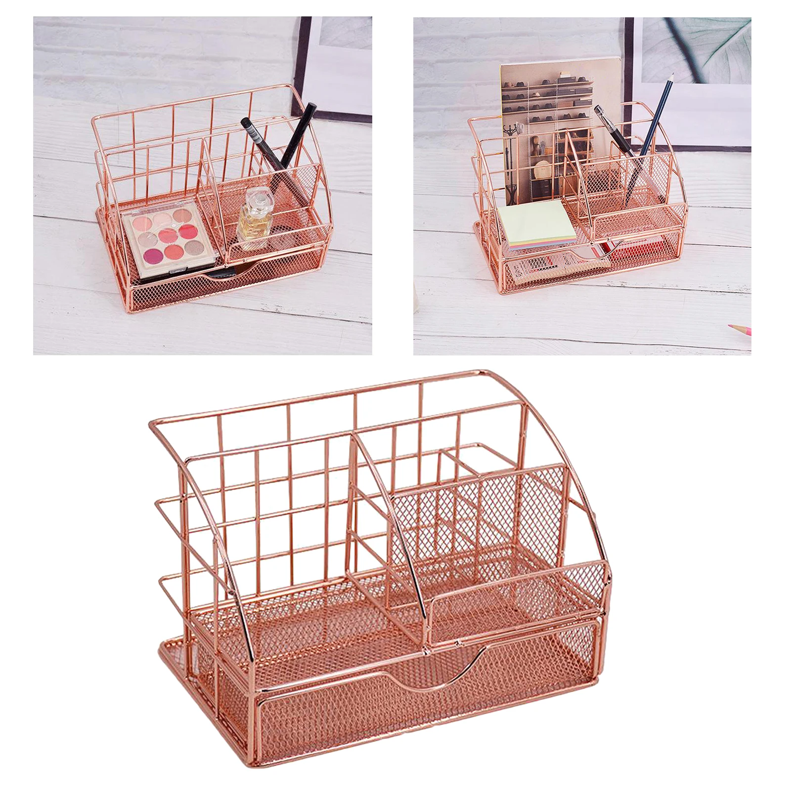 

Jewelry and Cosmetic Storage Brush Holder Rose gold Mesh Iron Storage Case