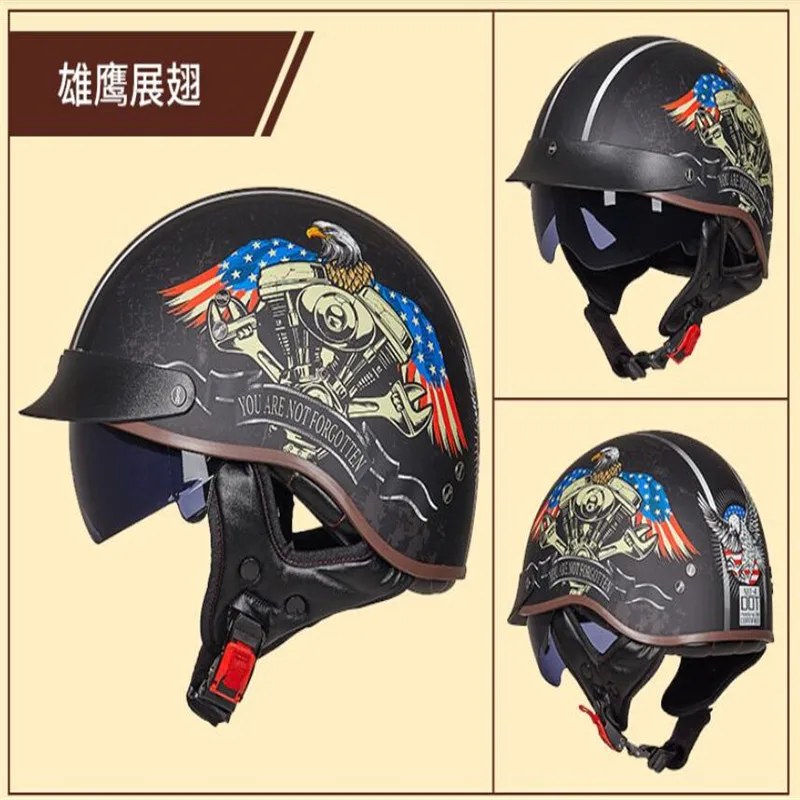 Мотоциклетный шлем GXT винтажный мотоциклетный с открытым лицом для мотогонок