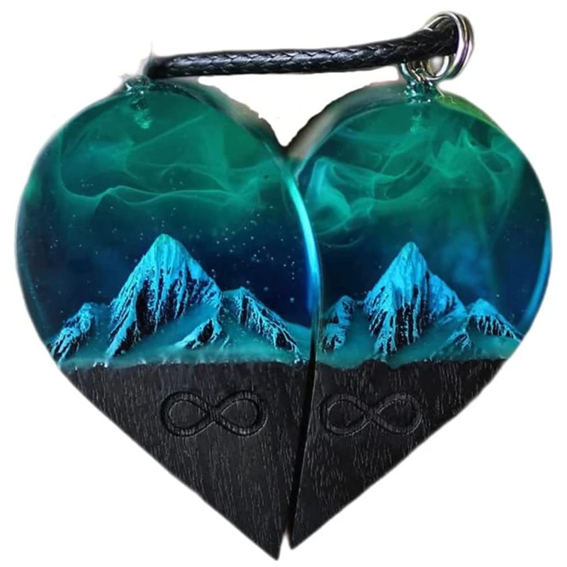 

Resin Paired Heart Mountain Pendant Green Heart Necklace Jewelry Hanging