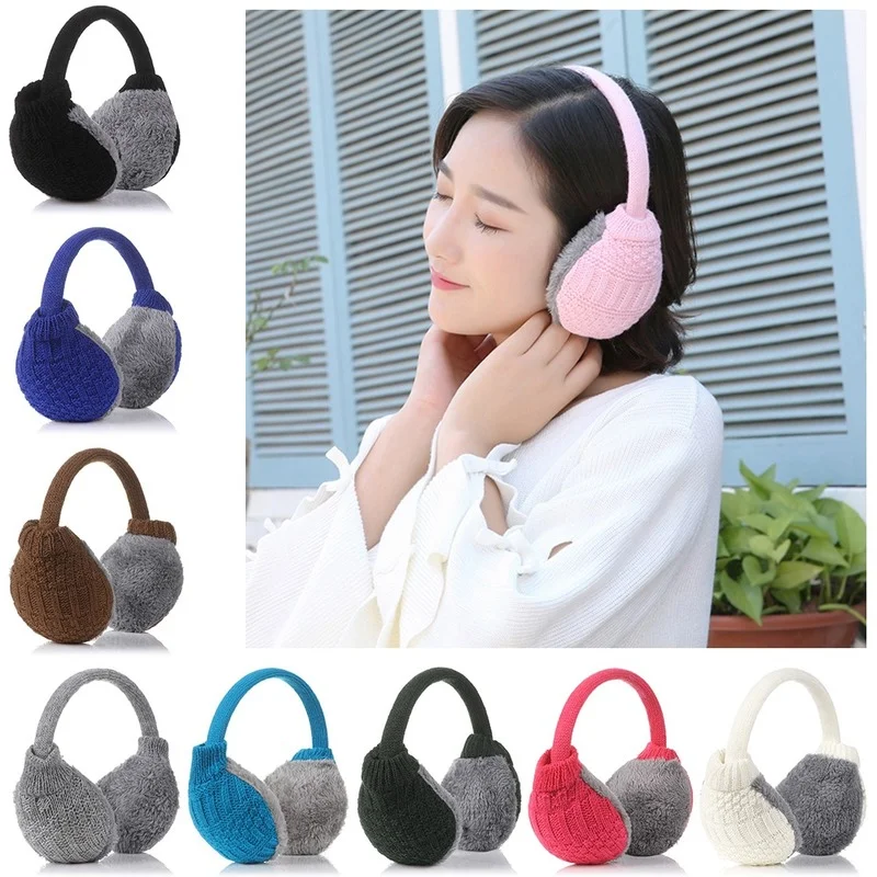 

Winter Outdoor Ear Warmers Protectors Women Girls Warm Knitted Earmuffs Unisex Removable Washable Fluffy Earflap Ear-muffs