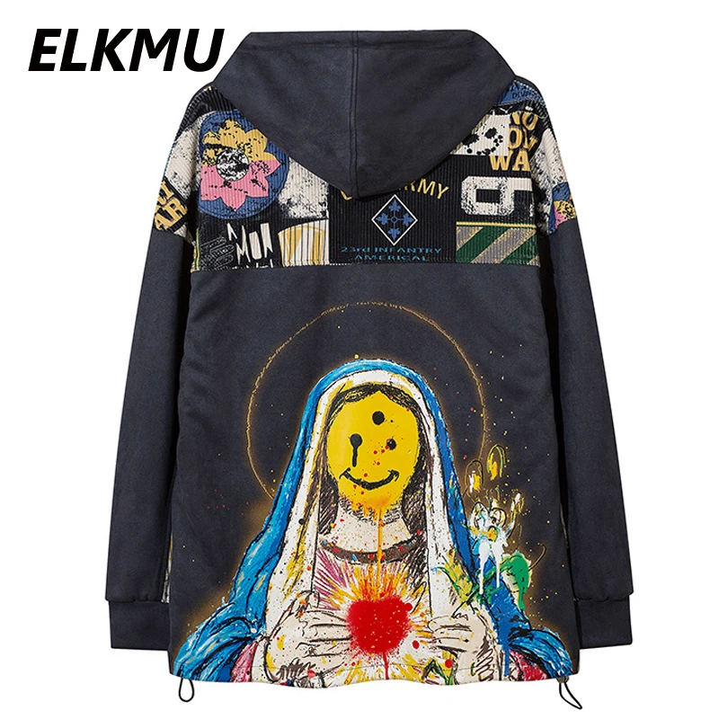 Толстовки ELKMU в стиле хип-хоп забавные девственные граффити с принтом пэчворк