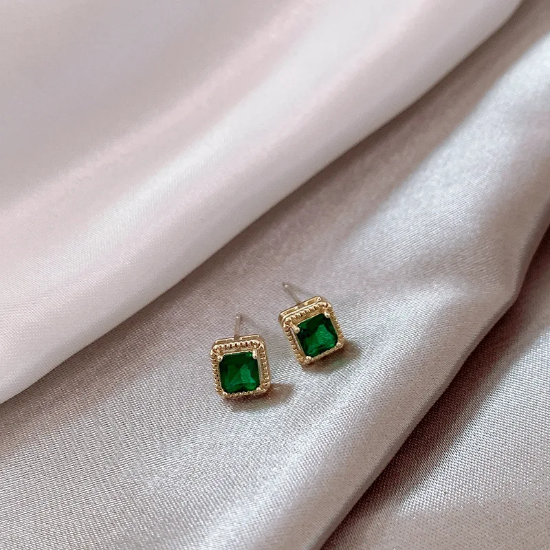 

VENTFILLE Sterling Silver Mini Green Square Gem Stud Ear Studs Woman Luxury Accessories Fashion Jewelry Party Girls Gift
