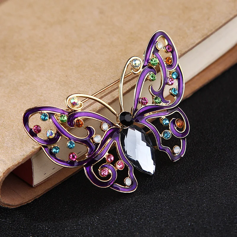 Корейская мода мультфильм фиолетовая бабочка отворот значок Кристалл