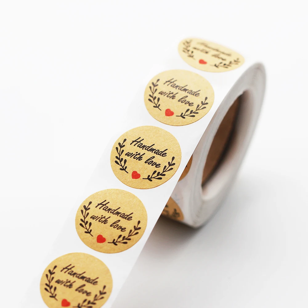 500 шт./рулон круглые наклейки ручная работа с любовью|Упаковка и стойки для