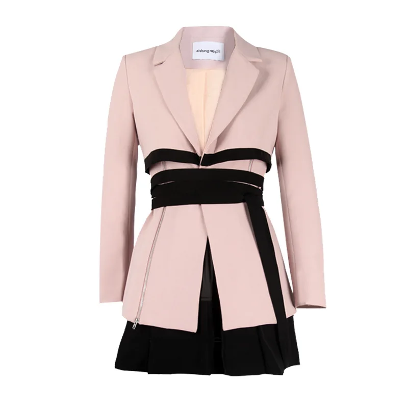 

Coats and Jackets Women 2021 New Women's Blazer Drawstring Lacing Full Sleeve Deep V Collar Slim Fit Office Lady Design Cloth