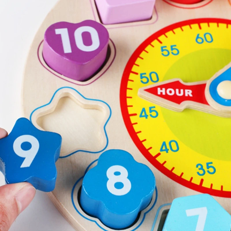 

Wooden Shape Color Sorting Clock Teaching Time Number Blocks Puzzle Stacking XX9F