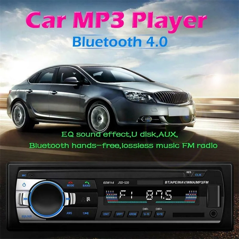 

TUREJO Bluetooth Autoradio Car Stereo Radio FM Aux Input Receiver SD USB JSD-520 12V In-dash 1 din Car MP3 Multimedia Player