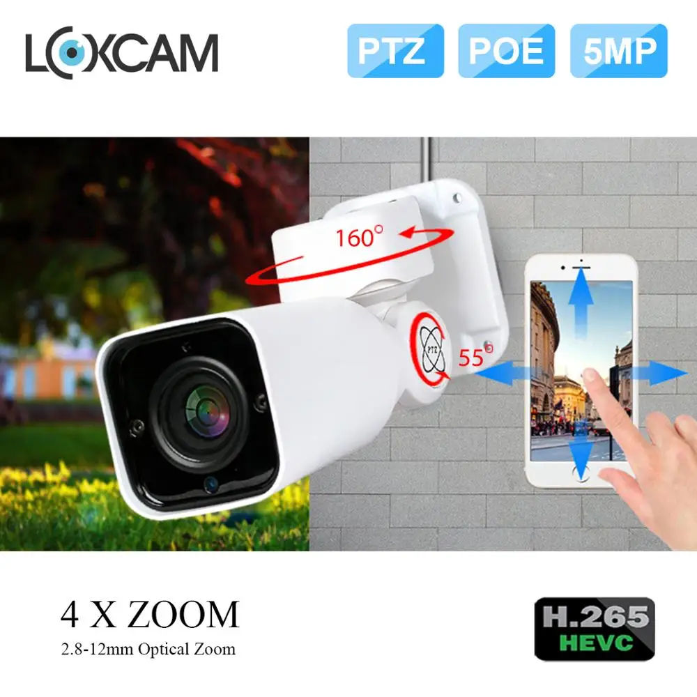Loxcam H.265 5MP сети IP PTZ Камера 48V POE камера безопасности наружного 5xoptical зум POE IP Камера 2,8-12 мм IR PTZ IP камера Onvif Камера p2p