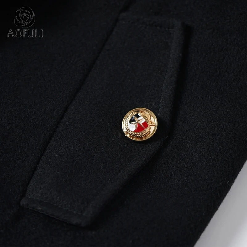 2XL/3XL/4XL Королевское зимнее толстое длинное пальто с пуговицами черное шерстяное