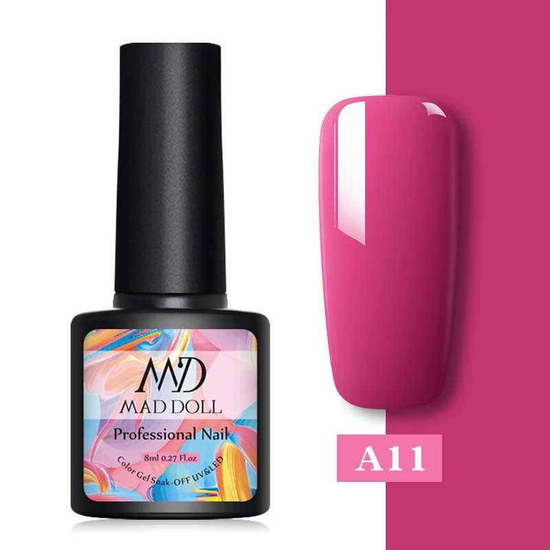 A11 MAD DOLL, 8 мл, Гель-лак для ногтей, Одноцветный, черный, белый, лак для ногтей, гель для ногтей, отмачиваемый, УФ-гель длительного действия Гель-лак, 60 цветов - Цвет: A11