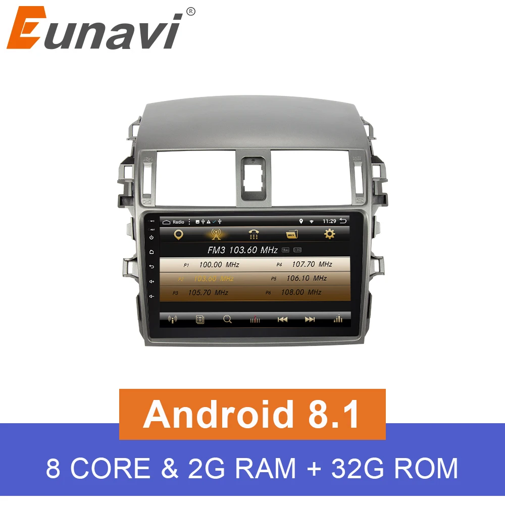 Eunavi 9 'ƈ Din четырехъядерный Android 8 1 автомобильный Радио стерео плеер для Toyota Corolla