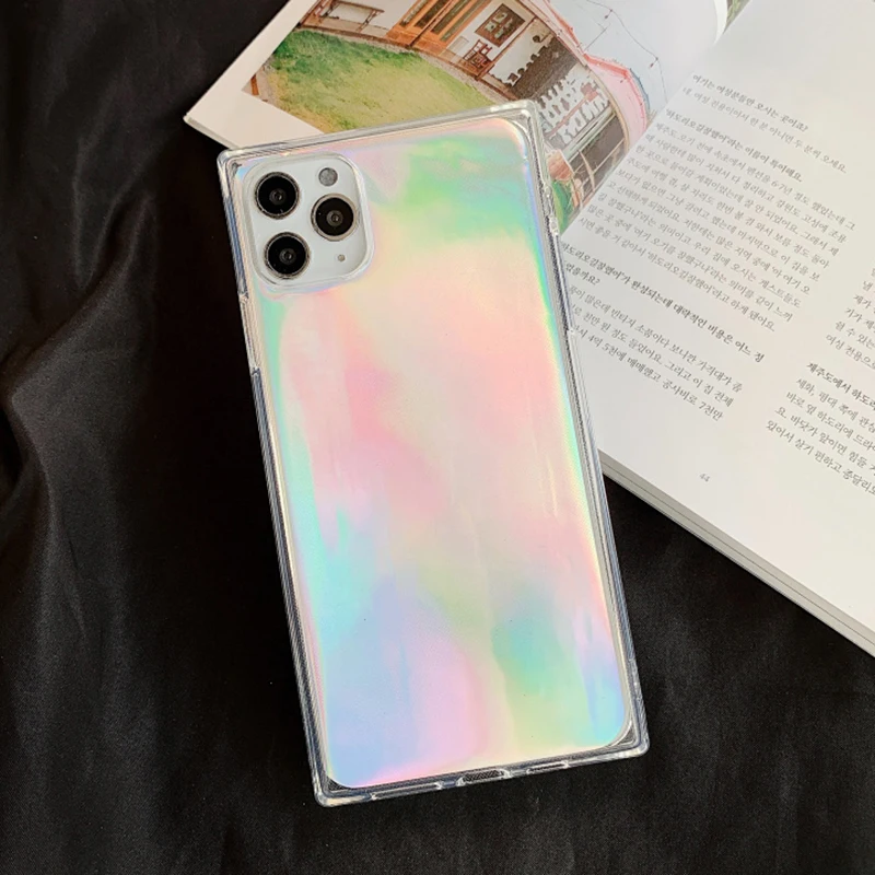 Роскошный чехол для телефона с лазером iPhone 12 11Pro Max XR XS 6 6S 7 8 Plus X 2 в 1 прозрачный